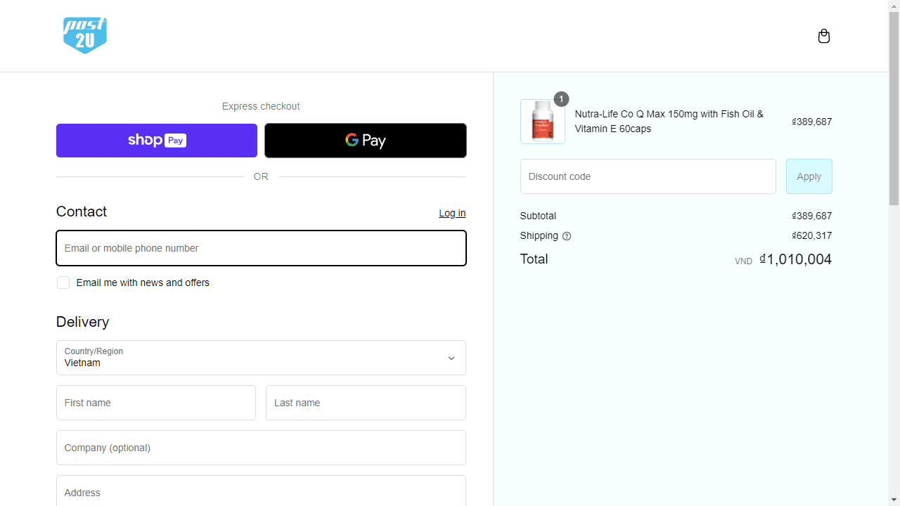 How to apply Post2u coupon code